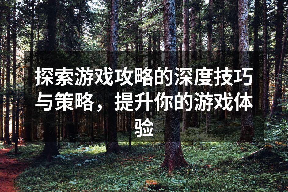 探索游戏攻略的深度技巧与策略，提升你的游